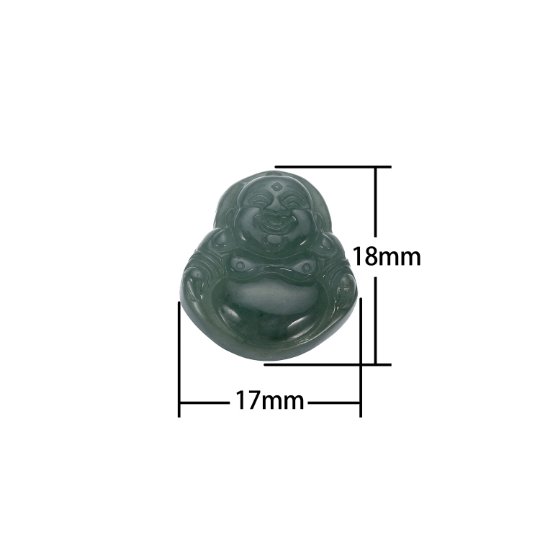 Wholesale Dark Green Buddha Grade A Jade Laughing Buddha Beads Pendant Finding, Lucky Protective Amulet Religious Genuine Natural Stone Jade, O-102 - DLUXCA