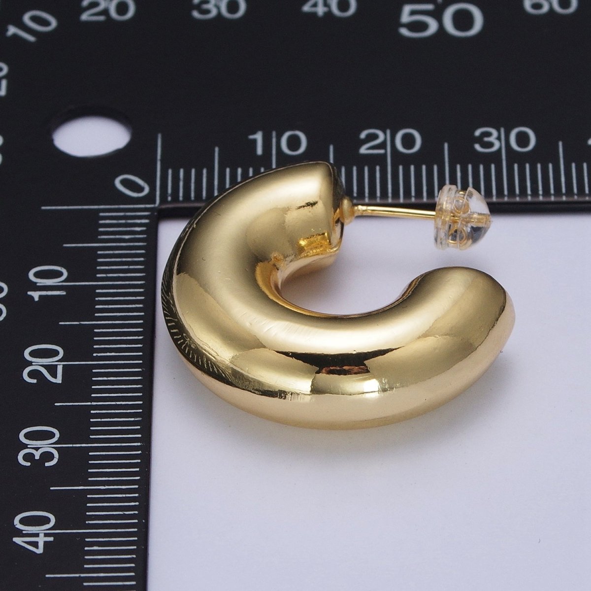 Wide Chubby C Shaped Hoop Stud Earrings in Gold & Silver | X-852 X-853 - DLUXCA