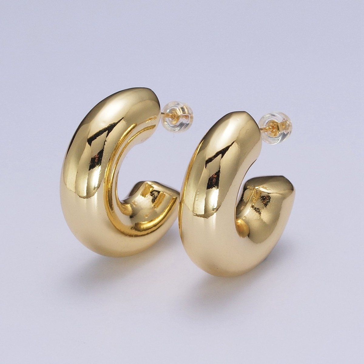 Wide Chubby C Shaped Hoop Stud Earrings in Gold & Silver | X-852 X-853 - DLUXCA