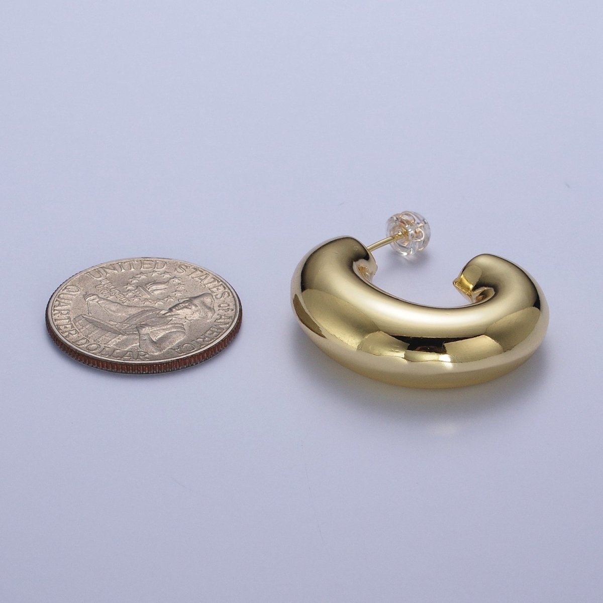 Wide Chubby J Shaped Hoop Stud Geometric Earrings in Gold & Silver | X-881 X-882 - DLUXCA