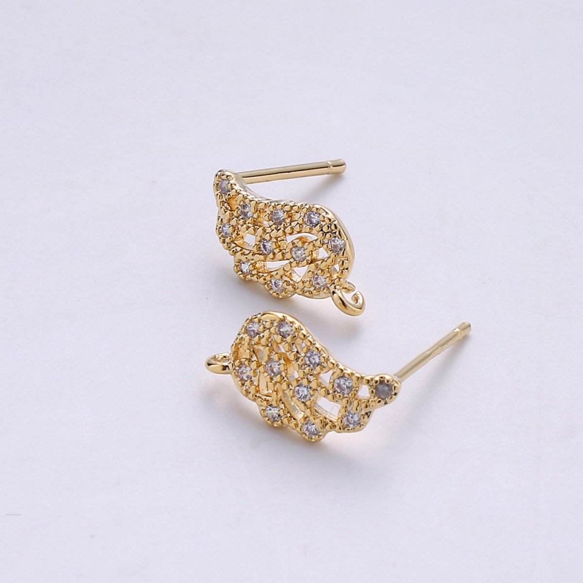 Wing Stud Earring Charm • 24k Gold Filled• Micro Pave angel wing • Jewelry Making Supplies • Open Link for Jewelry Making Supply K-411 PAIR - DLUXCA