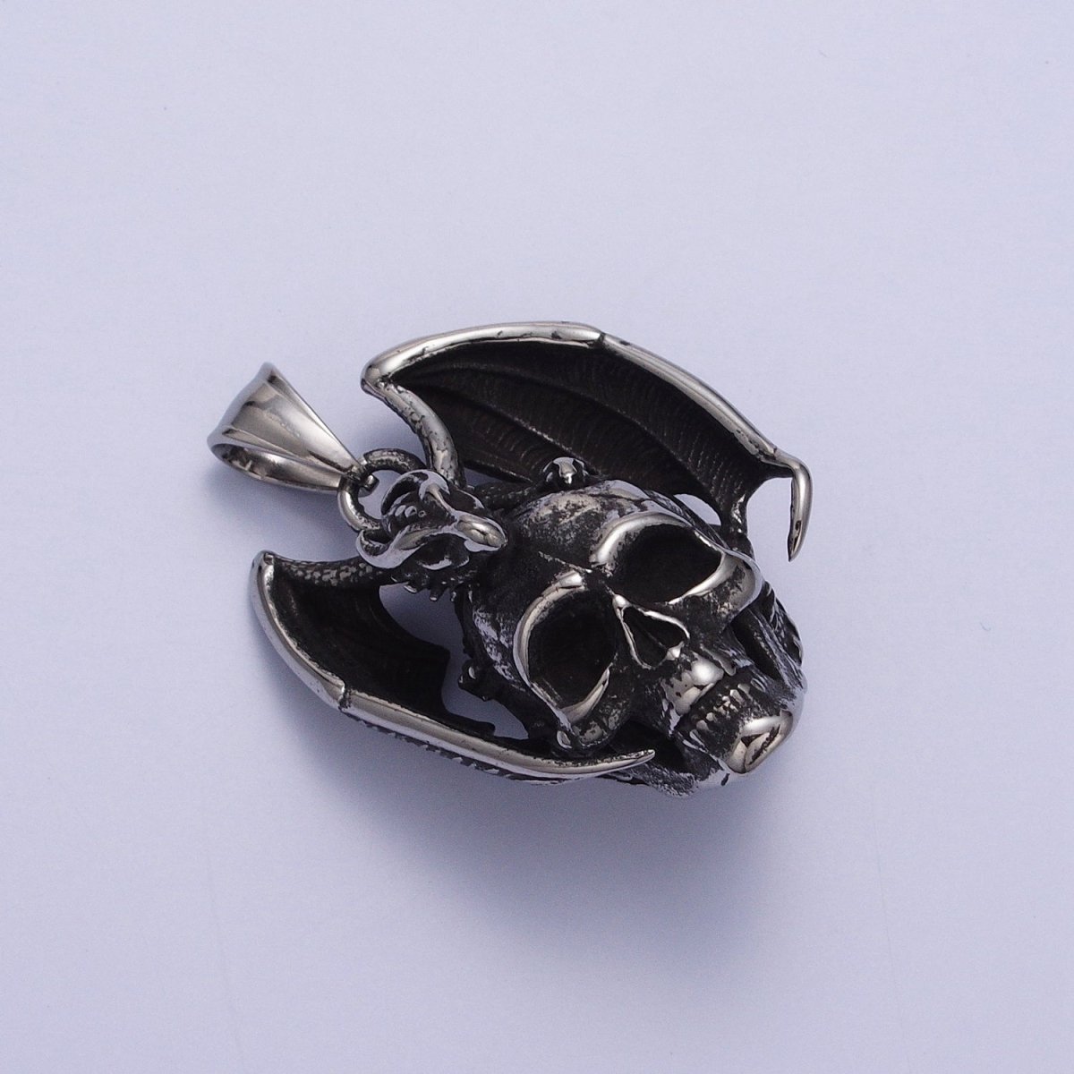 Winged Dragon on Skull Skeleton Stainless Steel Pendant in Gold & Silver | X-667 X-668 - DLUXCA