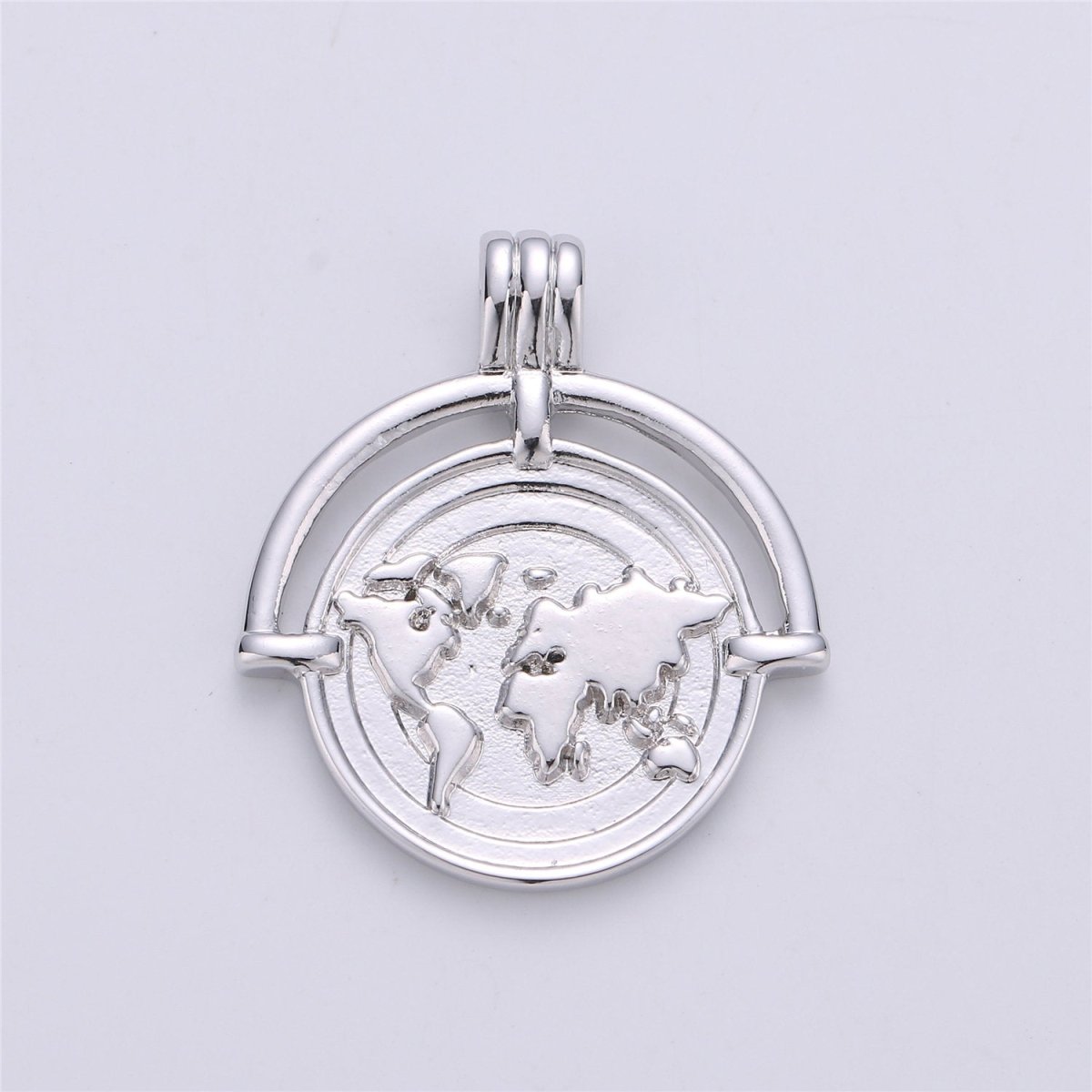 World Traveller Charm, 14K Gold Filled / White Gold Pendant Round Earth Globe Travel Vacay Coin Medallion Necklace Charm for Jewelry Making C-347 E-279 - DLUXCA