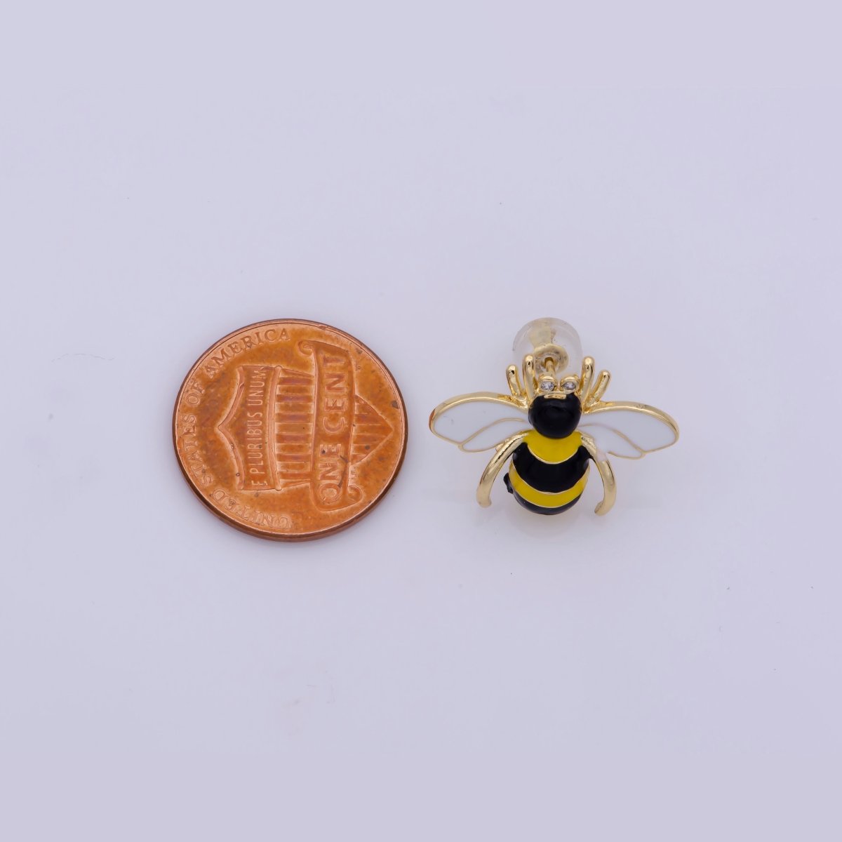 Yellow bee stud earring, cute dainty gold bee stud earring Everyday Wear for woman girl T-205 - DLUXCA