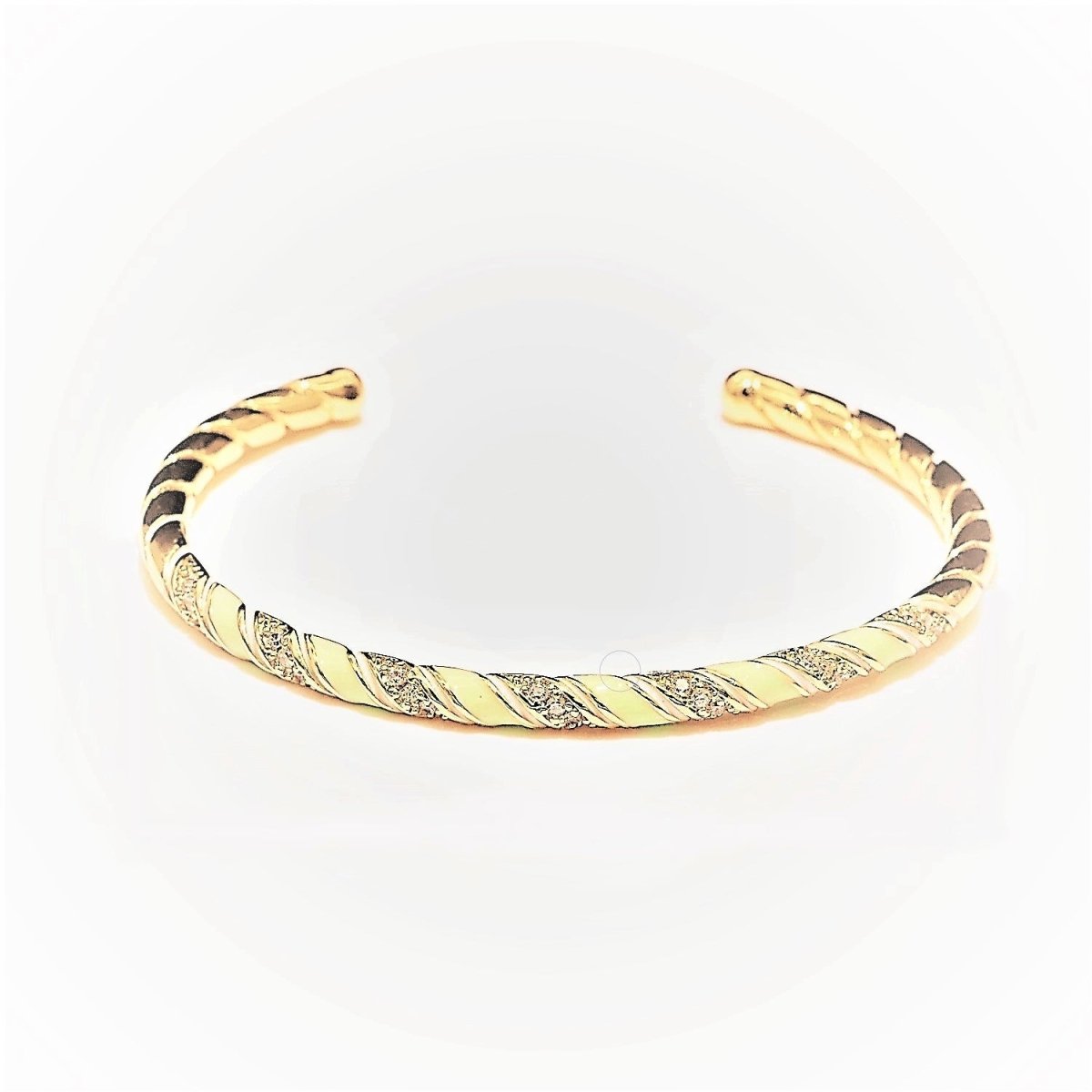 Yellow Enamel Geometric Swirl Gold Filled Bangle Open Adjustable Bracelet Vintage Style Inspired | WA-124 Clearance Pricing - DLUXCA