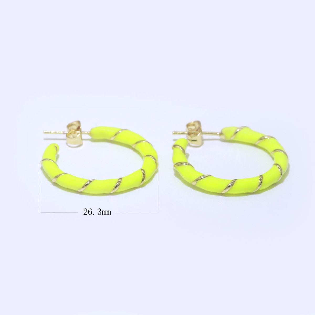 Yellow Enamel Hoop Earring with Gold Swirl 26mm Hoop earring Jewelry Gift T-010 - DLUXCA