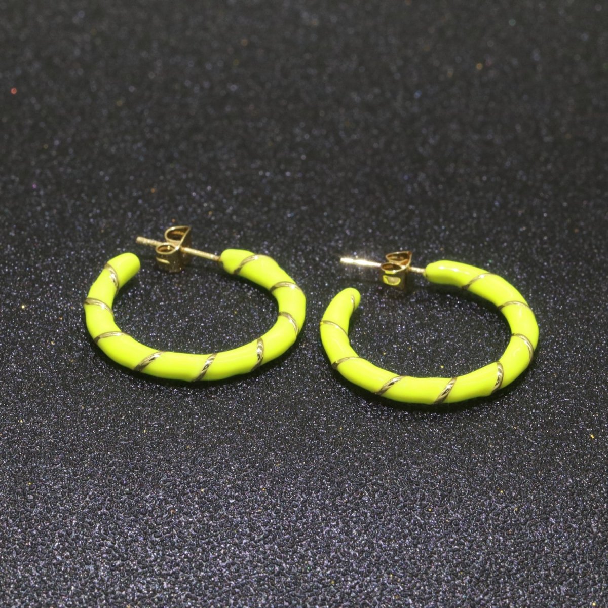 Yellow Enamel Hoop Earring with Gold Swirl 26mm Hoop earring Jewelry Gift T-010 - DLUXCA