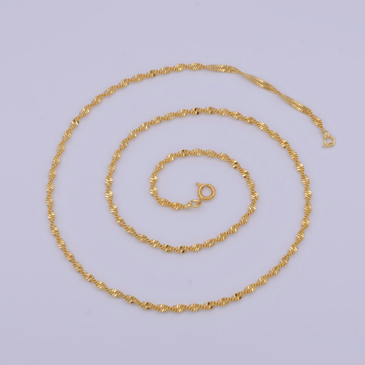 Yellow Gold Chain Necklace, Twist Singapore Chain Necklace Ready To Wear for Jewelry Making | WA-1129 WA-1122 Clearance Pricing - DLUXCA