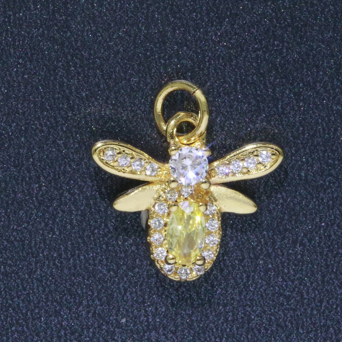 Yellow Gold Filled Cz Mini bee Charm Tiny Charm Micro Pave Animal Queen Bee E-912 - DLUXCA