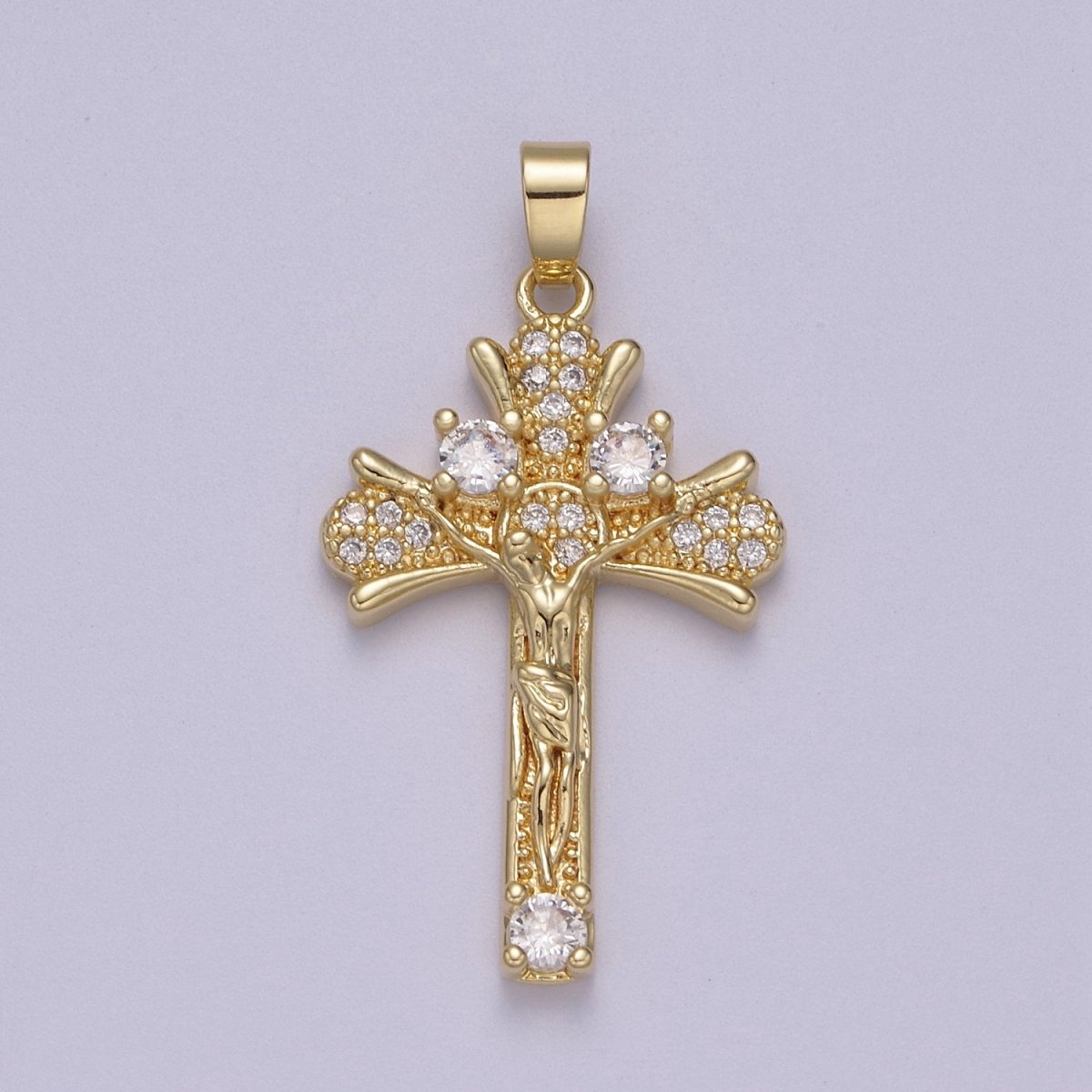 Yellow Gold Jesus Crucifix Micro Pave Gold Crucifix, Cz Cross Pendant, Jesus Christ N-598 - DLUXCA