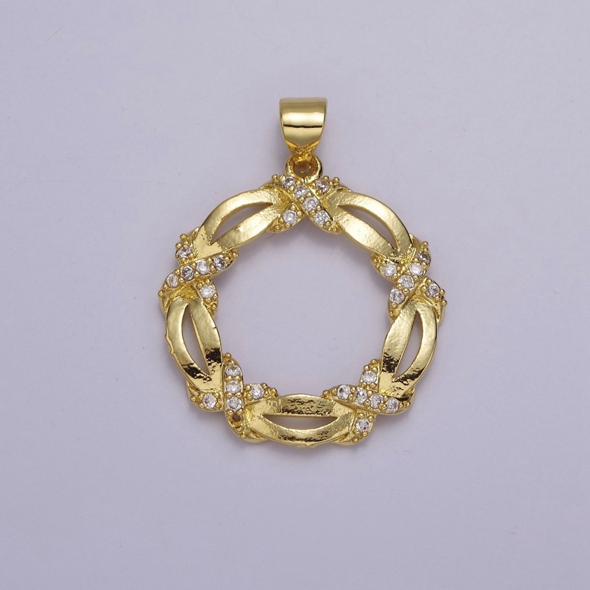 Yellow Gold Wreath Pendant Round Charm For Dangle Pendant Necklace J-333 - DLUXCA