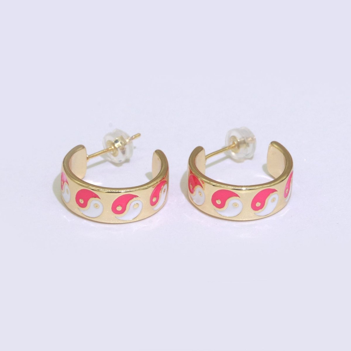 Yin Yang Enamel Round hoop earrings 17.5mm, Lead Nickel free Earrings Y2K Simple Round hoop 1 pair hoops - DLUXCA