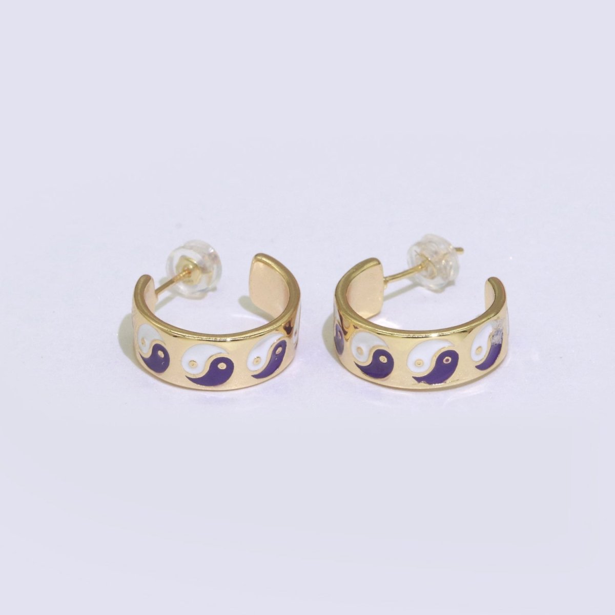 Yin Yang Enamel Round hoop earrings 17.5mm, Lead Nickel free Earrings Y2K Simple Round hoop 1 pair hoops - DLUXCA