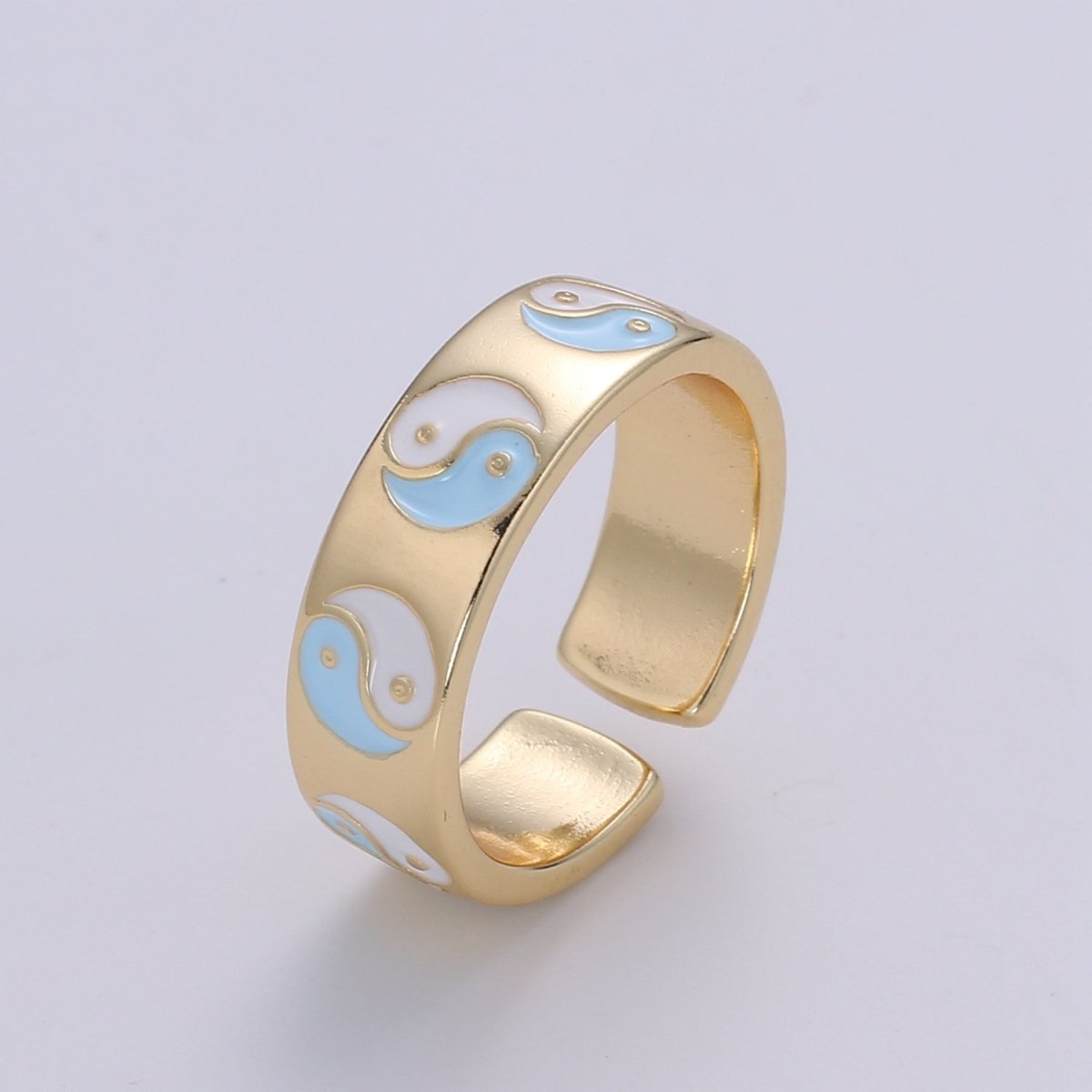 Yin Yang Ring, Dainty Enamel Ring, Adjustable Ring, Minimalist YinYang Ring, Minimalist Ring, Gold Open Ring, Dainty Pastel Ring Jewelry R-485 ~ R-487 O-431 ~ O-434 - DLUXCA