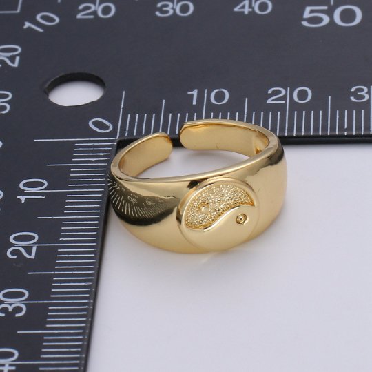 Yin Yang Ring, Dome Ring, Adjustable Gold Ring, Chunky Ring, Stackable Ring for Statement Jewelry Birthday Gift Idea for Her woman ring sz 6 R524 - DLUXCA