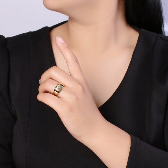 Yin Yang Ring, Dome Ring, Adjustable Gold Ring, Chunky Ring, Stackable Ring for Statement Jewelry Birthday Gift Idea for Her woman ring sz 6 R524 - DLUXCA