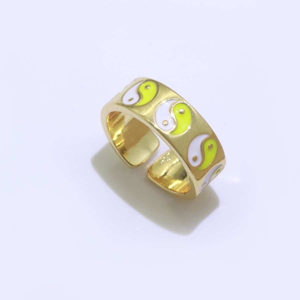 Yin Yang Ring Open Adjustable Gold Ring, Colorful Pastel Enamel Ring, Stackable Ring Black White Pink blue Green Ring for Women S-001 ~ S-008 S-010 S-011 - DLUXCA
