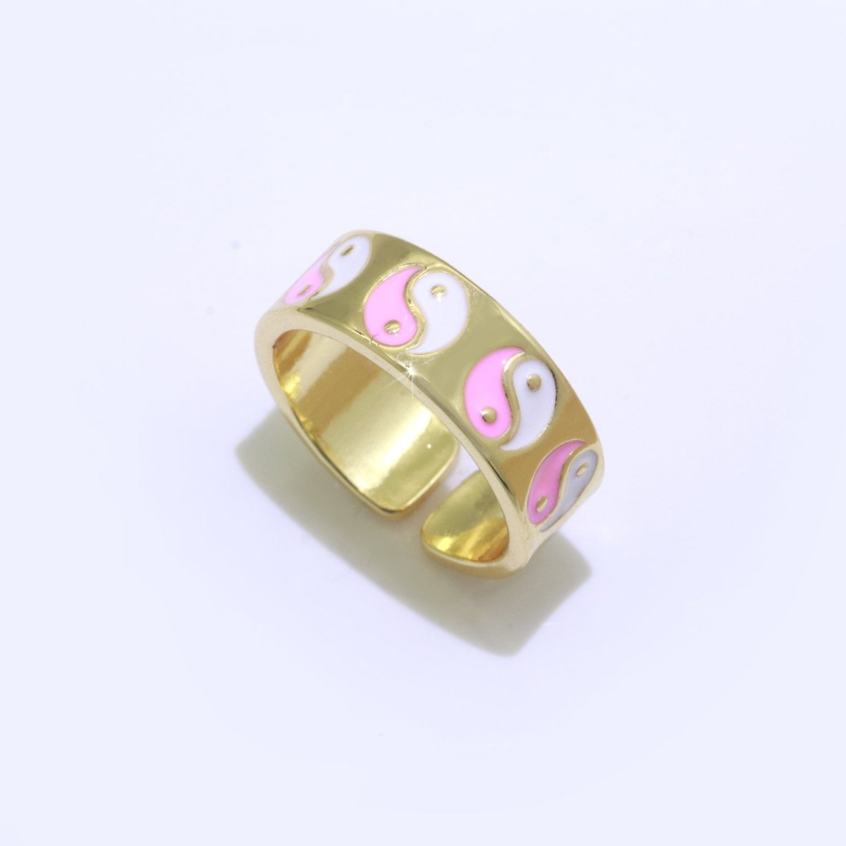 Yin Yang Ring Open Adjustable Gold Ring, Colorful Pastel Enamel Ring, Stackable Ring Black White Pink blue Green Ring for Women S-001 ~ S-008 S-010 S-011 - DLUXCA