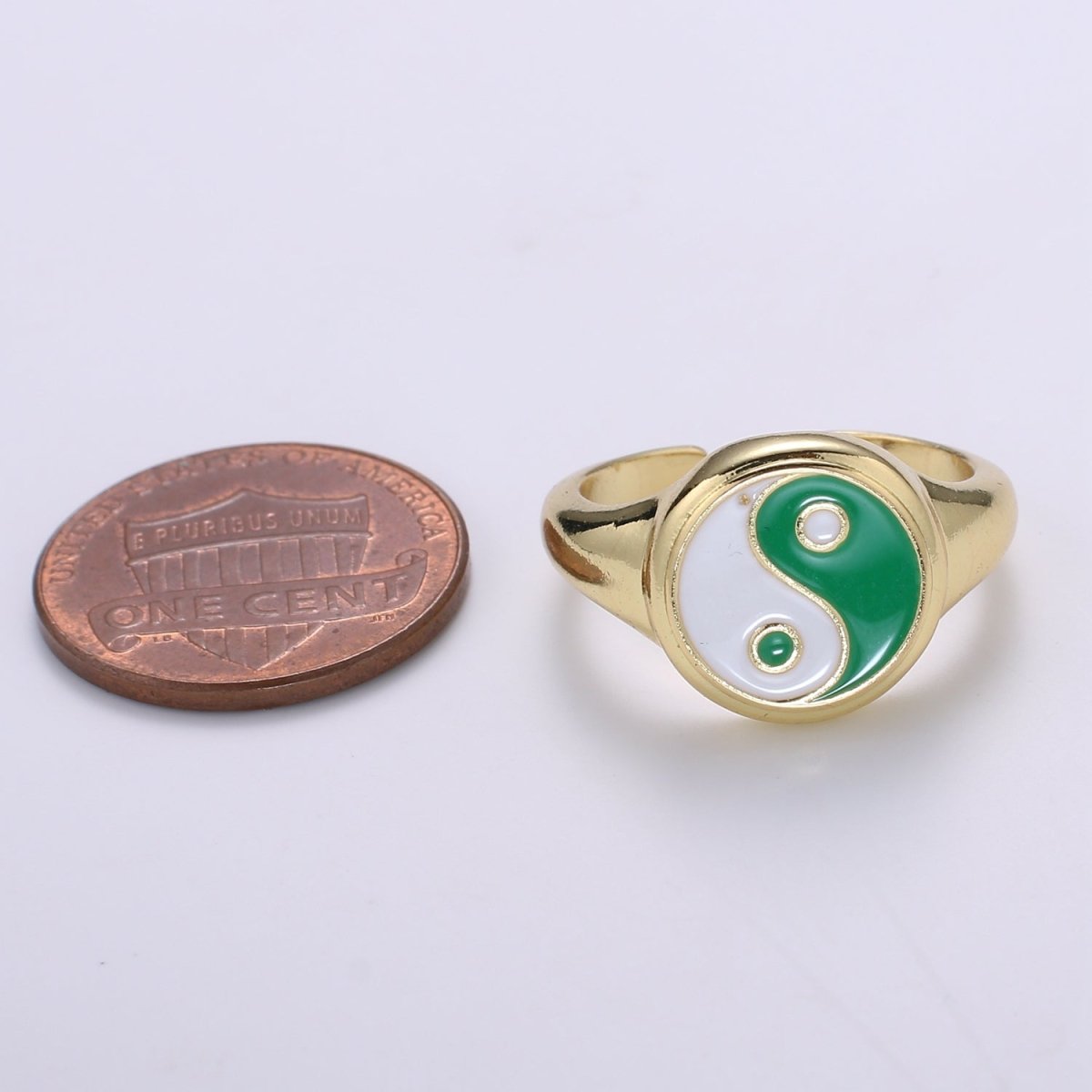 Yin Yang Ring, Signet Ring, Adjustable Gold Ring, Colorful Pastel Enamel Ring, Stackable Ring Black White Pink blue Green Ring for Women - DLUXCA