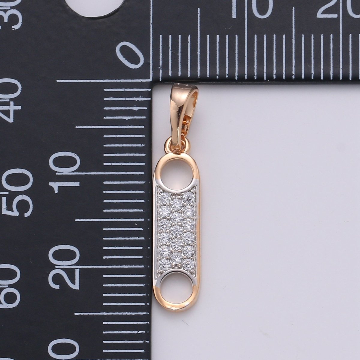 Zipper Charm Rose Gold filled Pendant Dangle Charm cubic zirconia Charm for Necklace Component, J-100 - DLUXCA