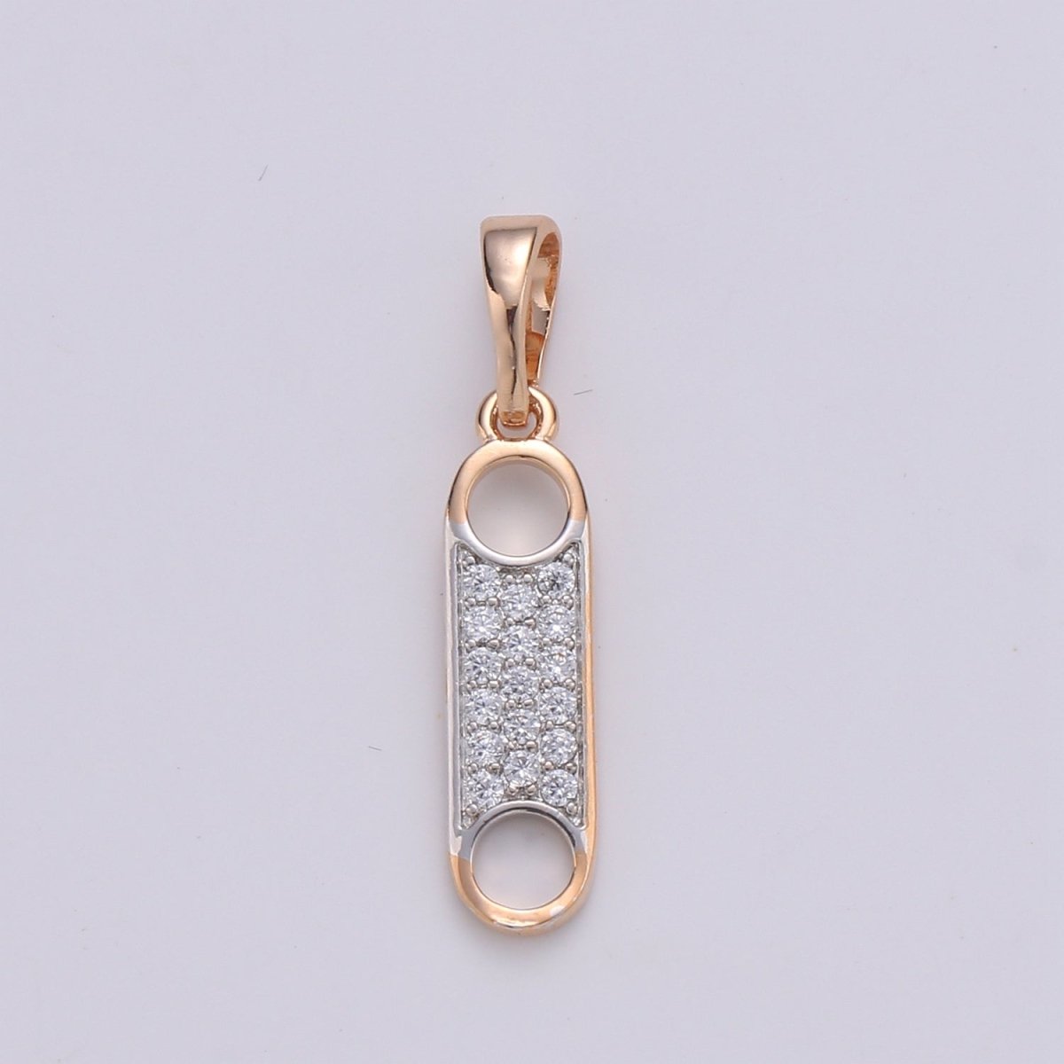 Zipper Charm Rose Gold filled Pendant Dangle Charm cubic zirconia Charm for Necklace Component, J-100 - DLUXCA