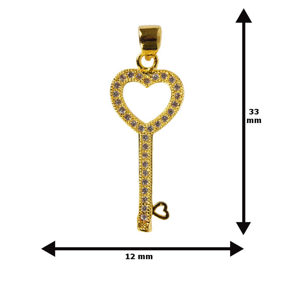 Zirconia Crystal Crystallized Paved Heart Key Copper Necklace Pendant Jewelry Making Charm Gold Filled, PDGF-18-000972/I-36 - DLUXCA