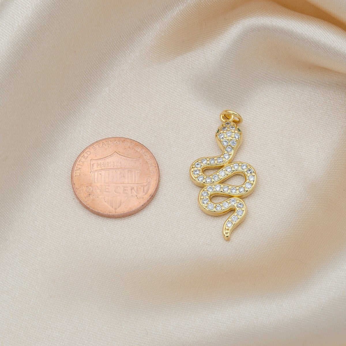 Zirconia Golden Snake Charm CZ Tiny Reptile Animal Nature Micro Pave Charm Pendant GP-500 - DLUXCA