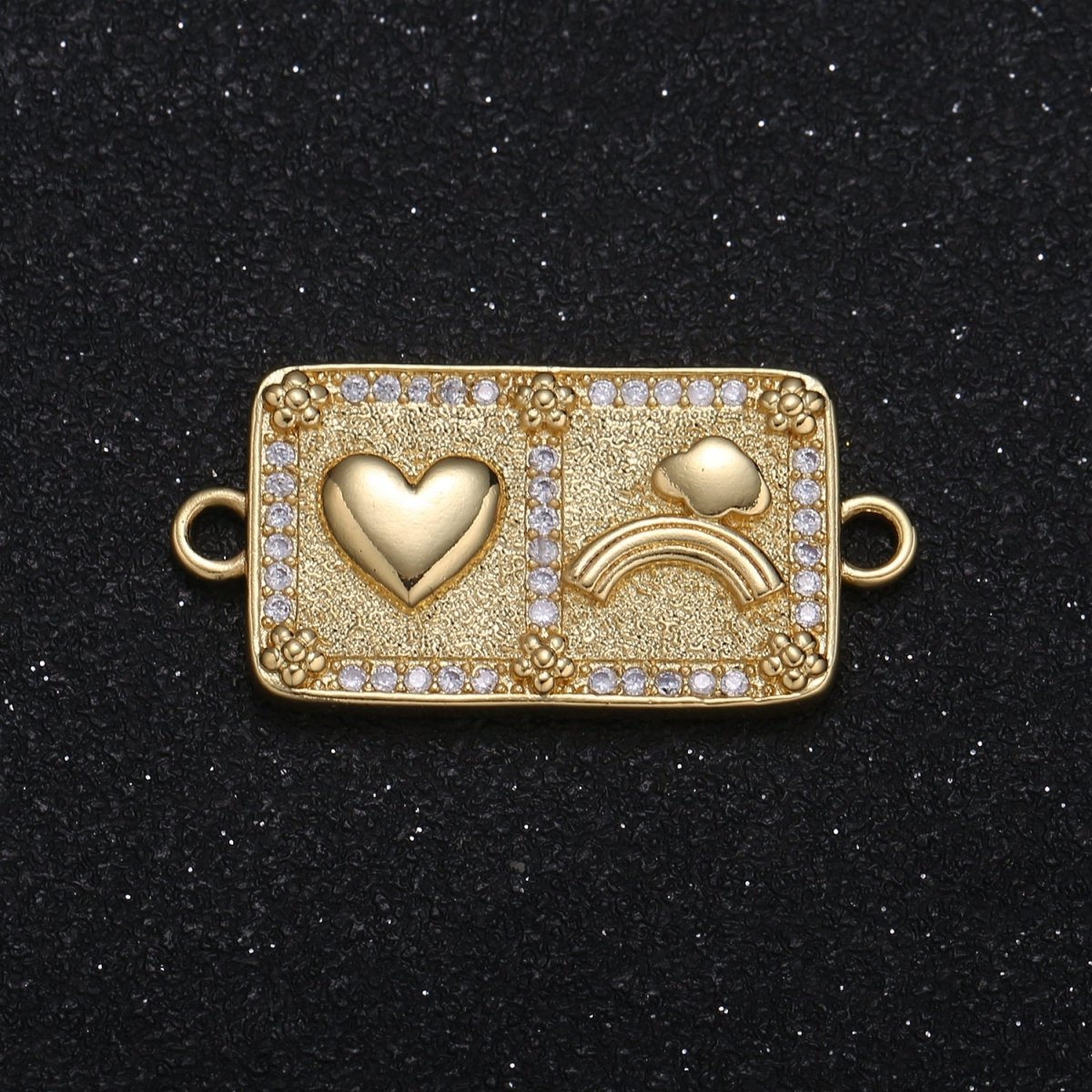 Zirconia Golden Square Heart Rainbow Charm Connector CZ Love Heart Nature Season Micro Pave Jewelry Supply Component GP-075 - DLUXCA